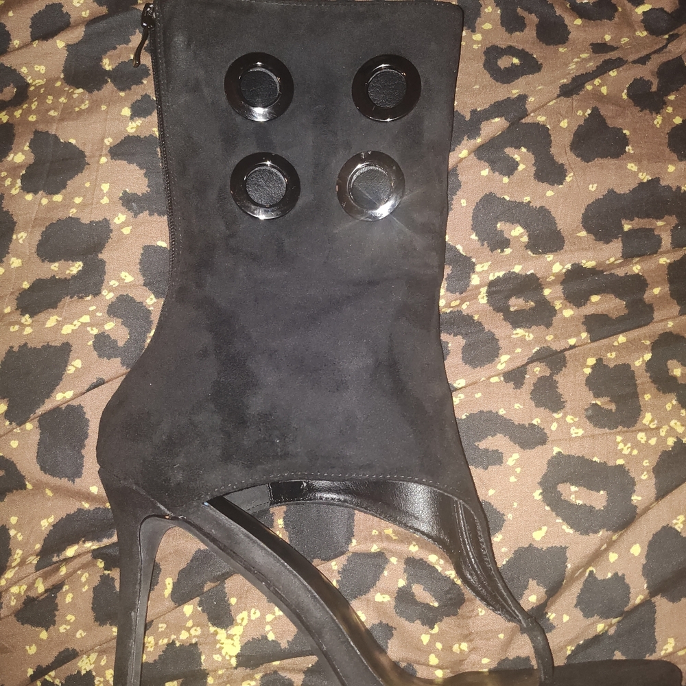 Black Suede High Heel Ankle Boot with Decorative Studs